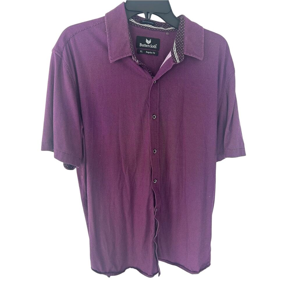 Buttercloth Men’s Icy Cotton Short-Sleeve Purple Button-Down Shirt Size XL